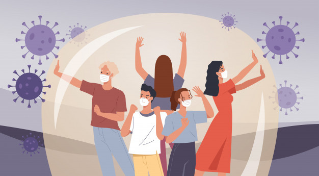 content group people wearing face masks human protection from coronavirus virus preventive measures illustration flat style 213307 6