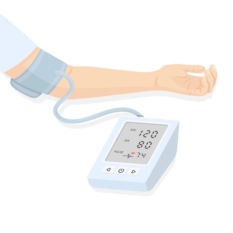 illustration of a tonometer and the hand of a person measuring blood pressure vector